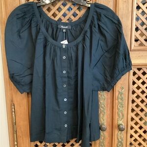 Madewell Black Button-Front Puff Sleeve Blouse